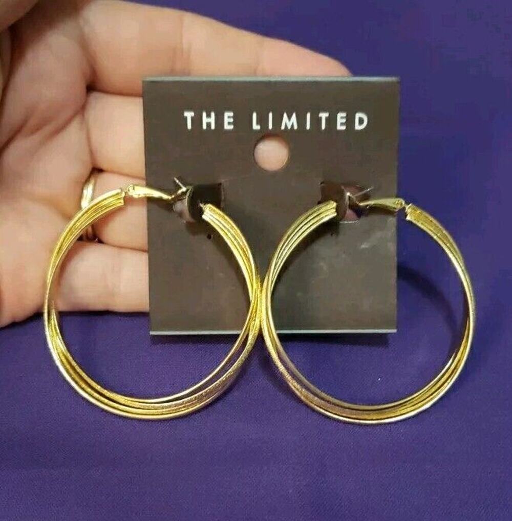 The Limited Hoop Earrings, 4 Layer Twisted Design, Smooth And Textured Gold Tone